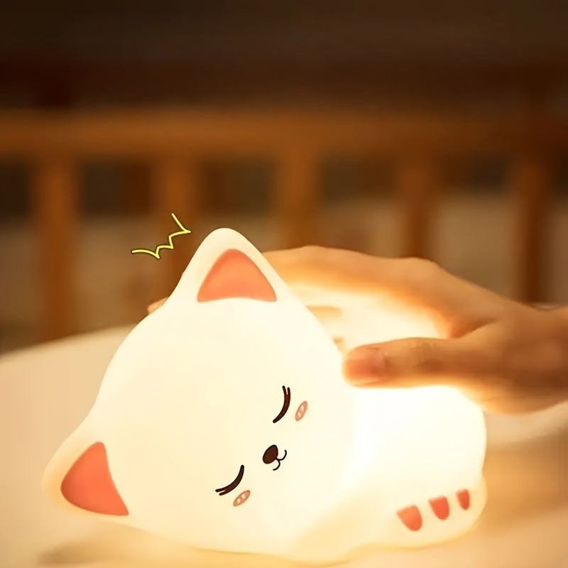 lampka nocna kotek – 7 kolorów LED, ładowanie USB  Miękka, bezpieczna i idealna do pokoju
